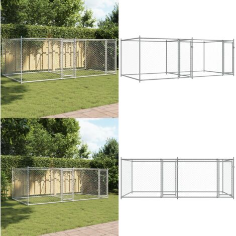 Gabbia per Cani con Porte Grigia 4x2x1,5 m in Acciaio Zincato - Gabbia da esterno - Gabbia per cani in acciaio zincato