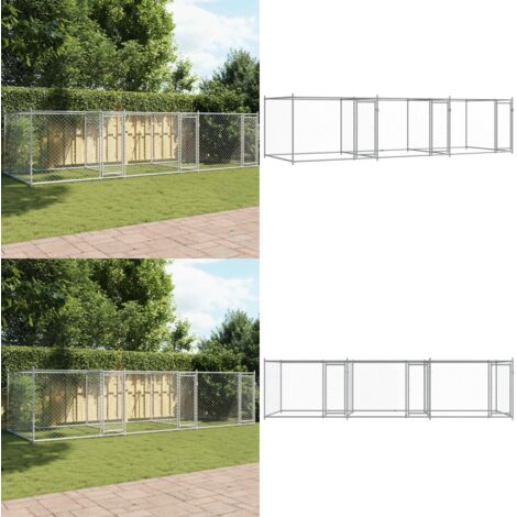 Gabbia per Cani con Porte Grigia 6x2x1,5 m in Acciaio Zincato - Gabbia da esterno - Gabbia per cani in acciaio zincato