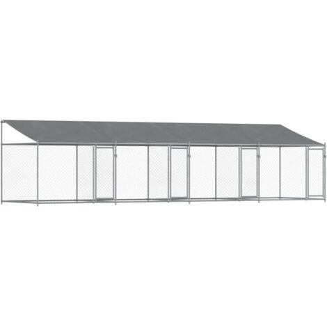 Gabbia per cani con tetto e porte 8 x 2 x 2 m in acciaio zincato grigio 020041636