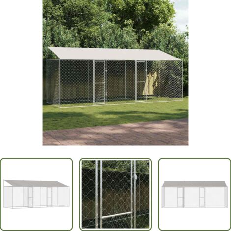 Gabbia per cani con tetto -  Gabbia per Cani con Tetto Argento 600 x 200 x 256 cm