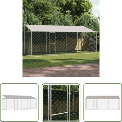 Gabbia per cani con tetto -  Gabbia per Cani con Tetto Argento 600 x 200 x 256 cm