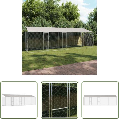 Gabbia per cani con tetto -  Gabbia per Cani con Tetto Argento 800 x 200 x 256 cm