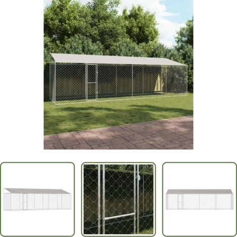 Gabbia per cani con tetto -  Gabbia per Cani con Tetto Argento 800 x 200 x 256 cm