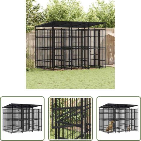 Gabbia per cani con tetto -  Gabbia per Cani da Esterno con Tetto in Acciaio 5,53 m²