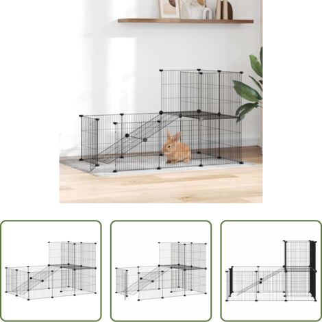 Gabbia per cani -  Gabbia per Animali 20 Pannelli con Porta Nera 35x35 cm Acciaio