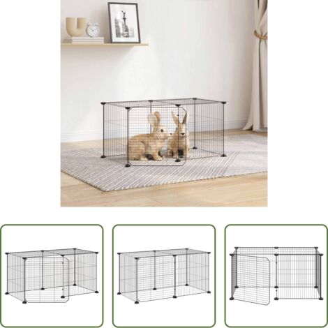 Gabbia per cani -  Gabbia per Animali 8 Pannelli con Porta Nero 35x35 cm Acciaio