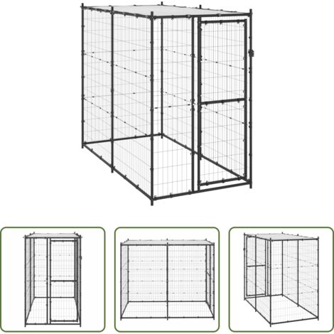 Gabbia per cani in acciaio -  Gabbia per Cani da Esterno in Acciaio con Tetto 110x220x180 cm