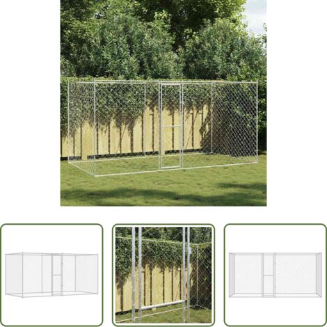 Gabbia per cani in acciaio zincato -  Gabbia per cani Argento 400 x 200 x 200 cm Acciaio zincato