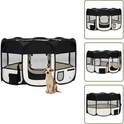 Gabbia per cani pieghevole - vidaXL Box per Cani Pieghevole con Borsa Trasporto Nero 145x145x61 cm - Box per cani notte