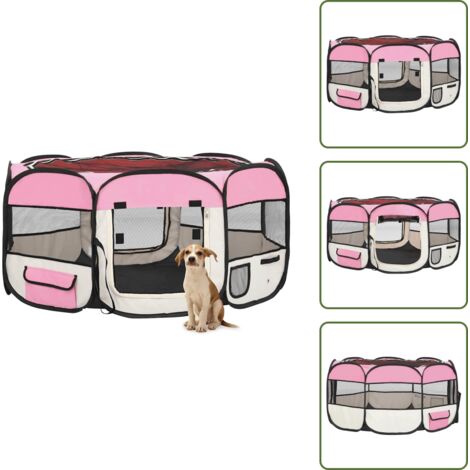 Gabbia per cani pieghevole - vidaXL Box per Cani Pieghevole con Borsa Trasporto Rosa 145x145x61 cm - Box per cani da viaggio