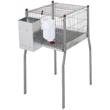Gabbia per Conigli in Filo Galvanizzato Rinforzato, Comprende una Tramoggia con Tre Fori e Piedi, 55x108x101 cm