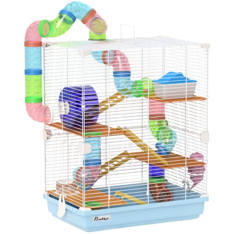 Gabbia per Criceti e Roditori 46x30x58 cm con Accessori Blu