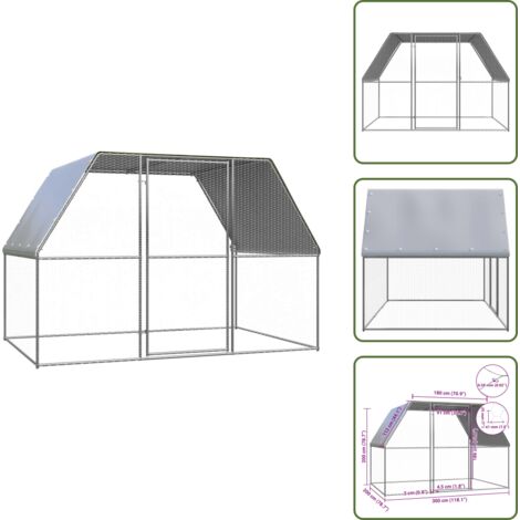 Gabbia per galline - vidaXL Gabbia per Polli Argento e Grigio 3x2x2 m in Acciaio Zincato - Gabbia per uccelli