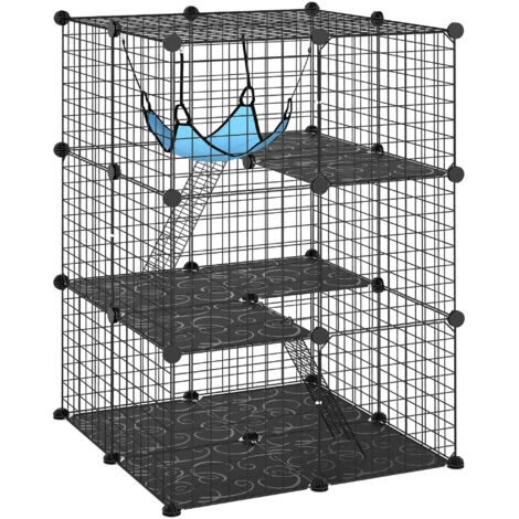 Gabbia per Gatti Recinto Personalizzabile 3 Livelli, 105cm, Nero