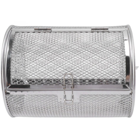 Gabbia per griglia in acciaio inox, cestello per griglia su ruote, griglia rotonda in acciaio inox per barbecue per frutta secca, verdure, arachidi e ortaggi B