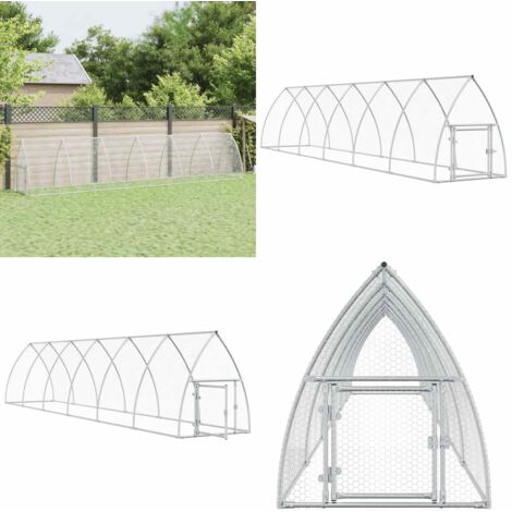 Gabbia per Polli Argento 600x105x120 cm in Acciaio Zincato - Pollaio esterno - Acciaio zincato