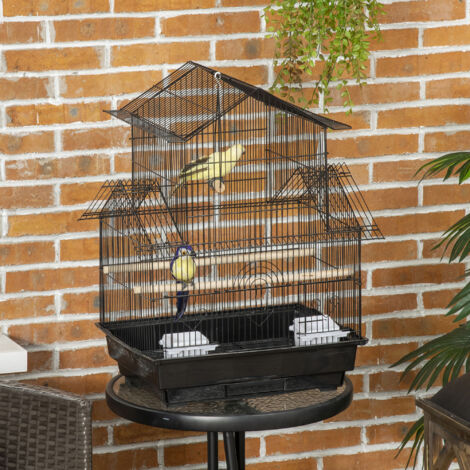 Gabbia per Uccelli con Maniglia di Trasporto e Vassoio Estraibile, Gabbietta per Uccelli in Metallo e Plastica, 50.5x41x63 cm, Nero