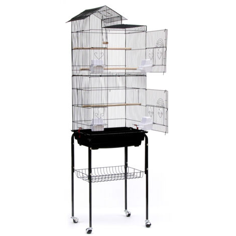 Gabbia per uccelli in filo metallicocon 4 ruote + tipo di tetto46 × 35,5 × 158,5 cm (giocattoli esclusi)