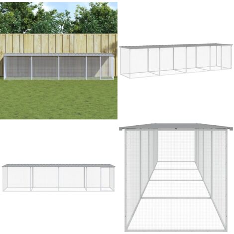Gabbia Polli Tetto Grigio Chiaro 403x98x90 cm Acciaio Zincato - Pollaio con tetto - Gabbia per galline