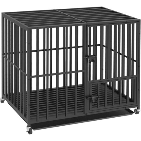 Gabbia Robusta per cani Antimorso con Ruote Gabbia Kennel Rinforzata per cani Taglia Media, Resistente Metallo Struttura Pesante, L