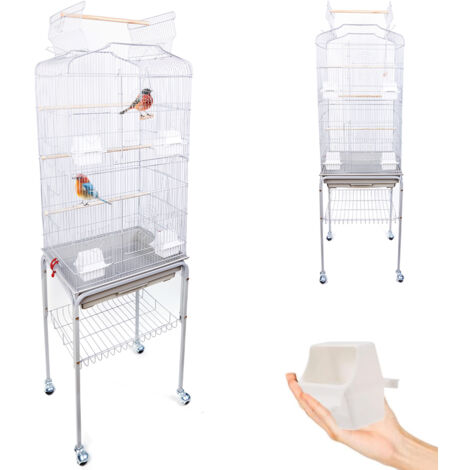 Gabbia Voliera per Uccelli Bianca per Pappagalli con Piedistallo 46 x 36 x 148cm