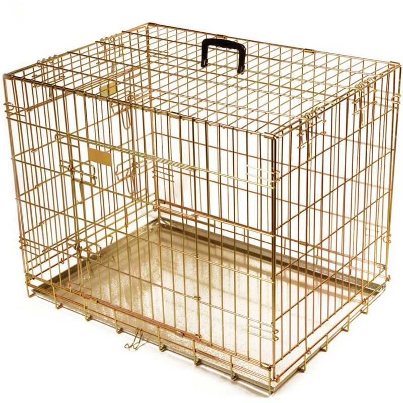 Gabbia pieghevole in metallo ottonato per cani e gatti: cm 90x60x66 h