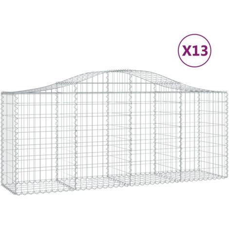 Gabbione cesti ad arco muro di contenimento gabbia recinzione 13 pz 200 x 50 x 80/100 cm ferro zincato Argento 020040384
