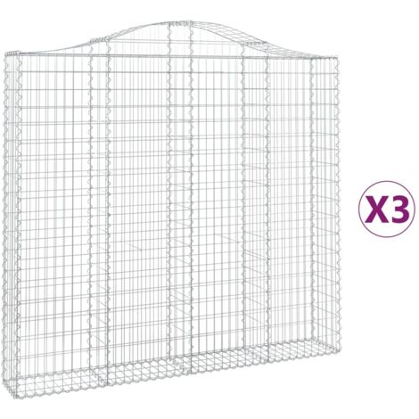 Gabbione cesti ad arco muro di contenimento gabbia recinzione 3 pz 200 x 30 x 180/200 cm ferro zincato Argento 020040734
