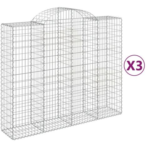 Gabbione cesti ad arco muro di contenimento gabbia recinzione 3 pz 200 x 50 x 160/180 cm ferro zincato Argento 020040749