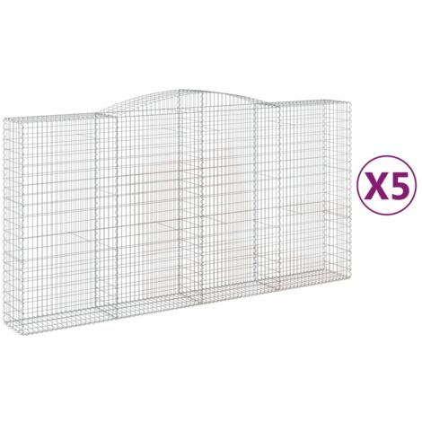 Gabbione cesti ad arco muro di contenimento gabbia recinzione 5 pz 400 x 50 x 200/220 cm ferro zincato Argento 020040947
