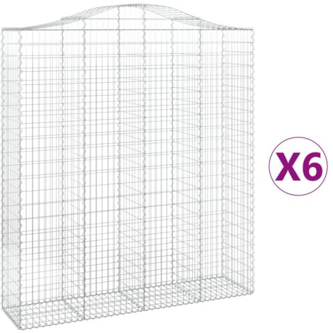 Gabbione cesti ad arco muro di contenimento gabbia recinzione 6 pz 200 x 50 x 220/240 cm ferro zincato Argento 020041006