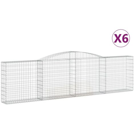 Gabbione cesti ad arco muro di contenimento gabbia recinzione 6 pz 400 x 30 x 100/120 cm ferro zincato Argento 020041032