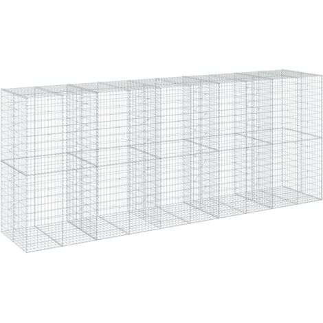 Gabbione cesto recinzione gabbia muro di contenimento con copertura 500 x 100 x 200 cm ferro zincato Argento 020040171