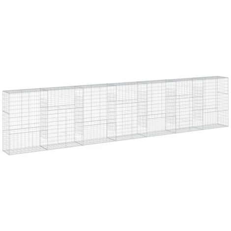 Gabbione cesto recinzione gabbia muro di contenimento con copertura 700 x 50 x 150 cm ferro zincato Argento 020040194