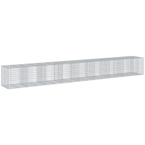 Gabbione cesto recinzione gabbia muro di contenimento con copertura 850 x 100 x 100 cm ferro zincato Argento 020040207