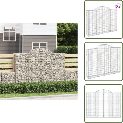 Gabbione decorativo - vidaXL Cesti Gabbioni ad Arco 3 pz 200x30x140/160 cm Ferro Zincato - Gabbione fonoassorbente