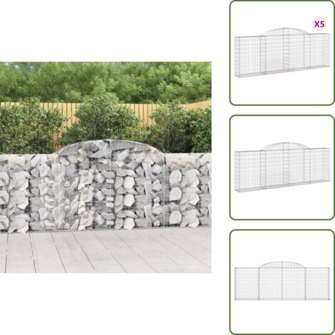 Gabbione decorativo - vidaXL Cesti Gabbioni ad Arco 5 pz 300x30x100/120 cm Ferro Zincato - Gabbione fonoassorbente