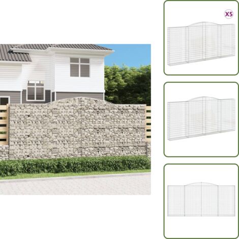 Gabbione decorativo - vidaXL Cesti Gabbioni ad Arco 5 pz 400x30x180/200 cm Ferro Zincato - Gabbione fonoassorbente