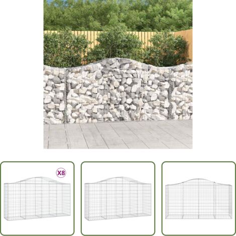 Gabbione per giardino -  Cesti Gabbioni ad Arco 8 pz 200x50x100/120 cm Ferro Zincato