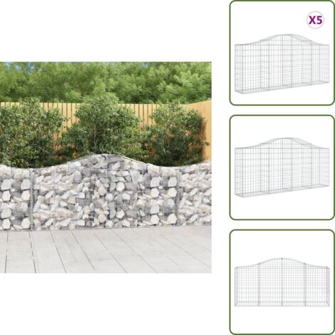 Gabbioni decorativi - vidaXL Cesti Gabbioni ad Arco 5 pz 200x30x80/100 cm Ferro Zincato - Gabbioni fonoassorbenti