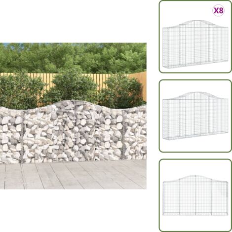 Gabbioni fonoassorbenti - vidaXL Cesti Gabbioni ad Arco 8 pz 200x30x100/120 cm Ferro Zincato - Gabbioni in ferro zincato