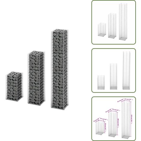Gabbioni per giardino - vidaXL Set Gabbioni 3 pz in Filo Zincato - Gabbioni per esterni