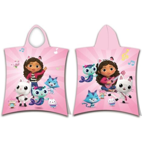 Gabby et la maison magique - Poncho de douche avec capuche en coton - Rose - 50 x 115 cm - Livraison gratuite