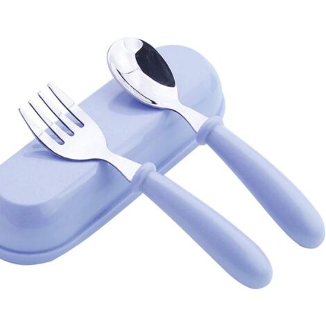 Gabeln und Löffel, Babybesteck-Set aus Edelstahl, Lernbesteck-Set für Babys (blau)