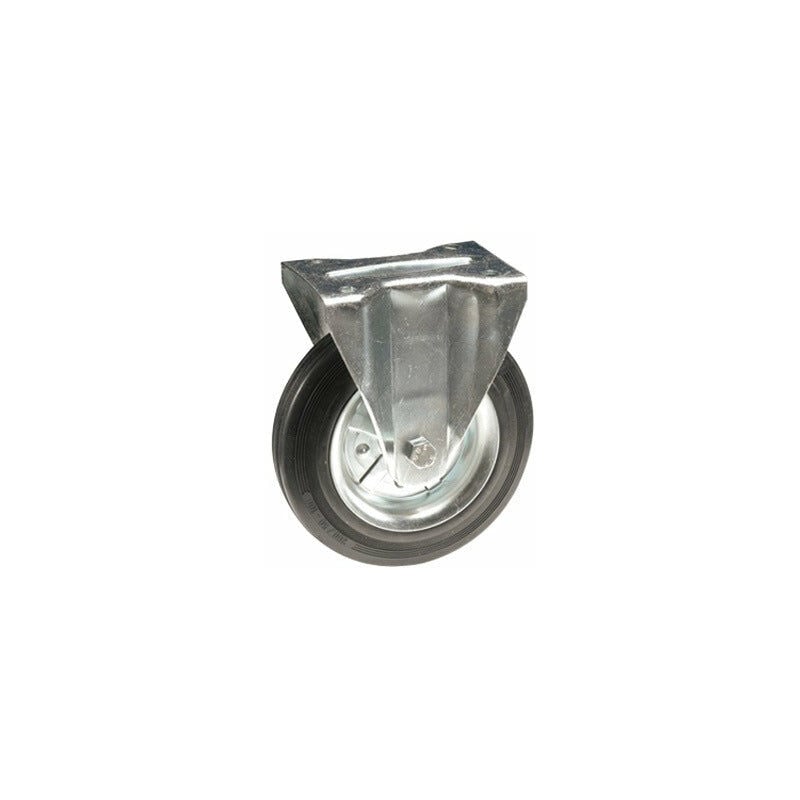 Image of Gabelrad mit fester Platte in verzinkter Stahl und Gummi -Ring - Ø100 mm