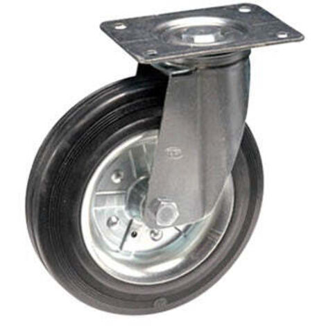 Gabelrad mit verzinkter Stahldrehplatte und Gummi -Ring - Ø125 mm.