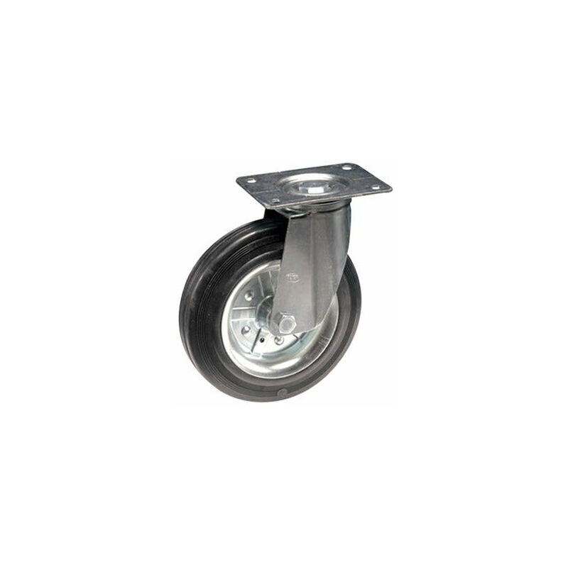 Image of Gabelrad mit verzinkter Stahldrehplatte und Gummi -Ring - Ø140 mm.