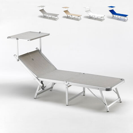 Casaria Sun Lounger Folding Sunbed Adjustable Backrest Sunshade Breathable Reclinable Beach Garden Pool Fast Dry Beige 