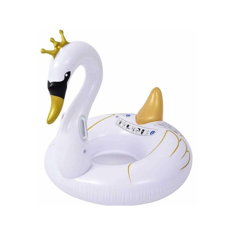 Trade Shop Traesio - Cisne Infantil Blanco Y Dorado Montable Salvavidas 115Cm Mar Piscina