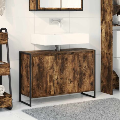 Gabinete de Baño con almacenamiento Roble Humo 90 x 30 x 60 cm